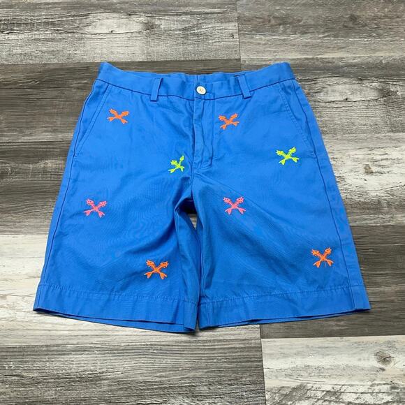 Vineyard Vines Cross Fishbones Blue Green Men 30 Flat Front Breaker Chino Shorts - Picture 2 of 10